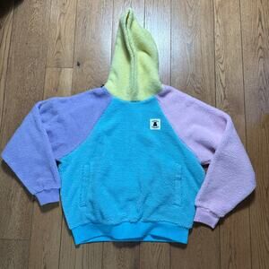 TEDDY FRESH Colorblock Sherpa Hoodie Pastel Cotton Lined SZ M Anime Streetwear